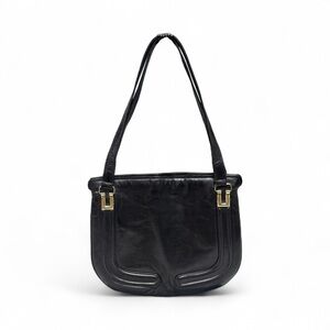 Normandie Black Leather Shoulder Bag Gold Hardware Tote Women's